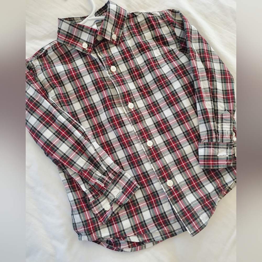 Janie and Jack Red Plaid Button Town